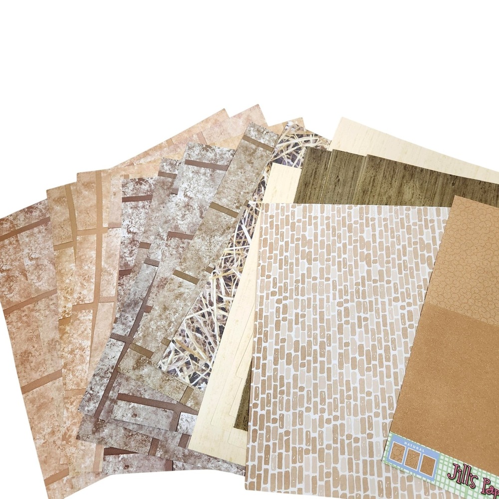 Jill's Paper Doll World Brown Textured 12x12 Scrapbook Paper Lot Brick Wood Tile